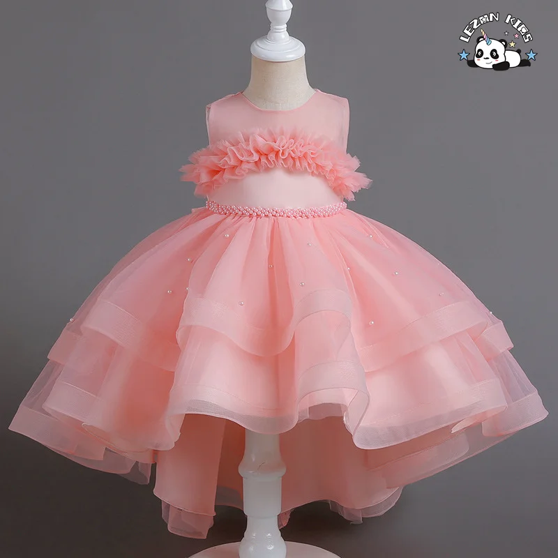 LEZONKIDS - Hot Selling  Kids Pink Dresses Little Girl Ball Gowns Flower Girls Long Dress